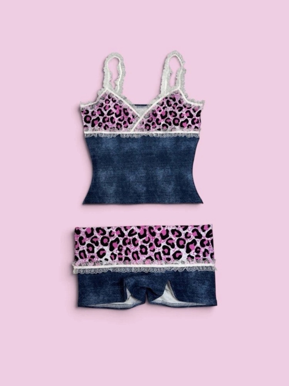 Leopard Print Denim-Style Matching Set